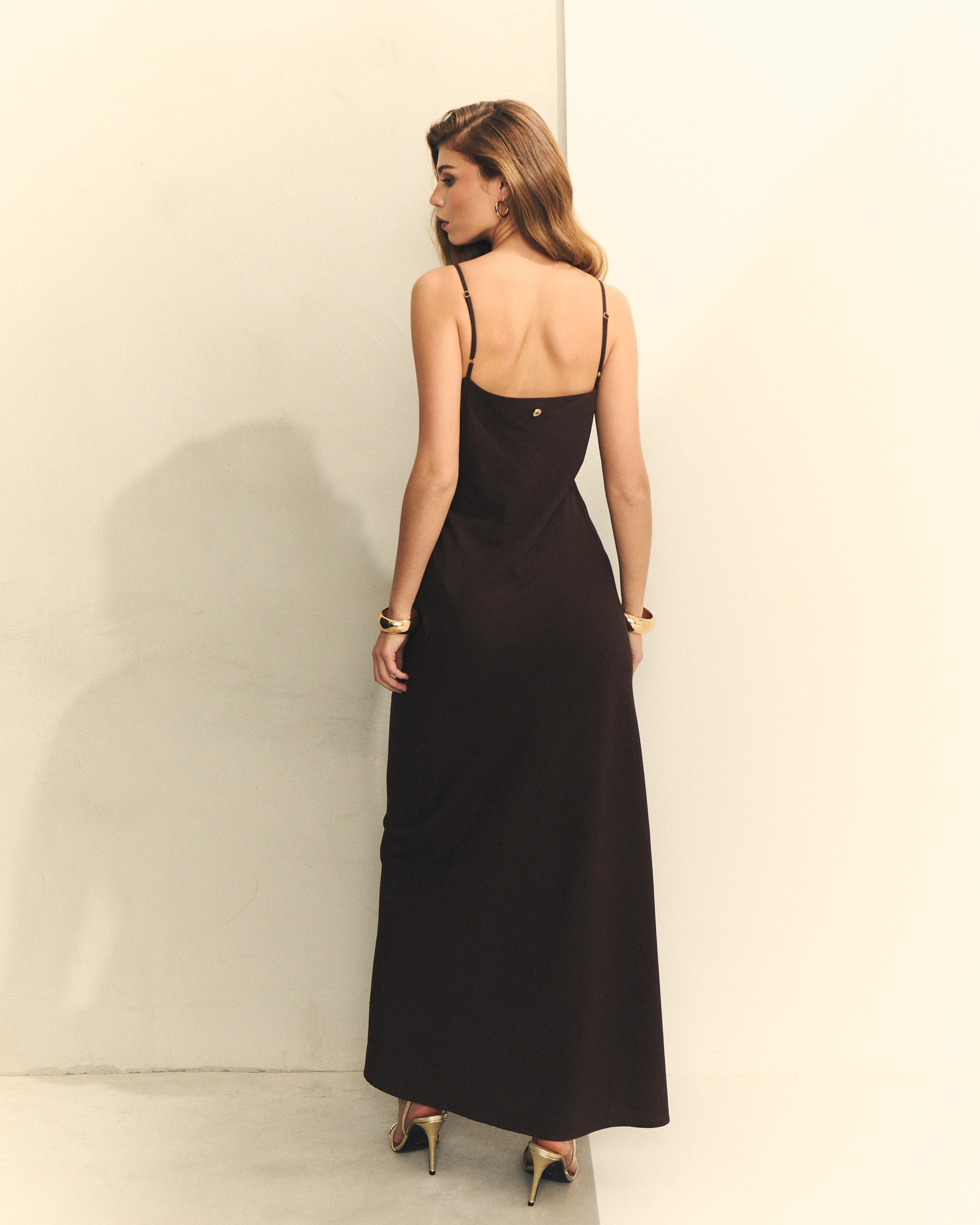 Vestido Comprido de Alças Castanho-chocolate-4