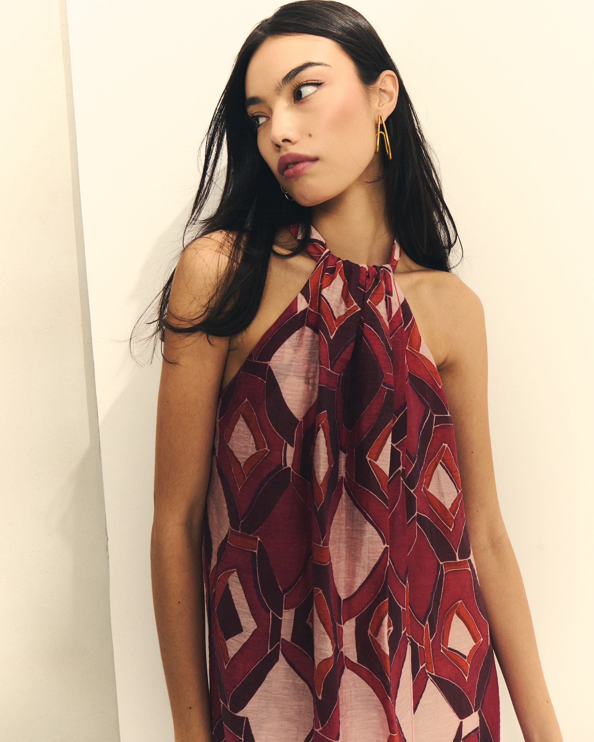 Vestido Comprido com Gola Halter Telha-4