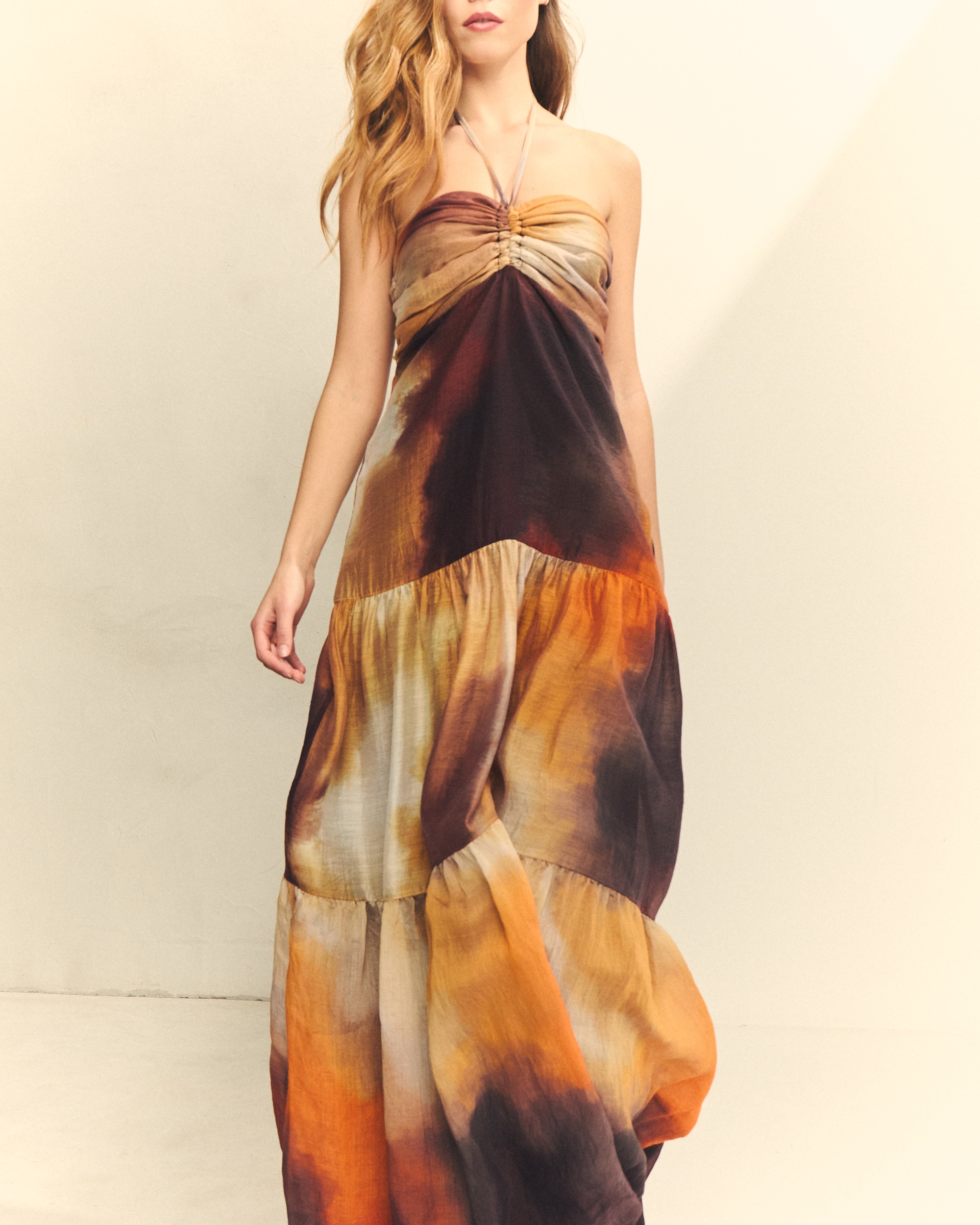 Vestido Comprido Halter Estampado Castanho / Laranja-3