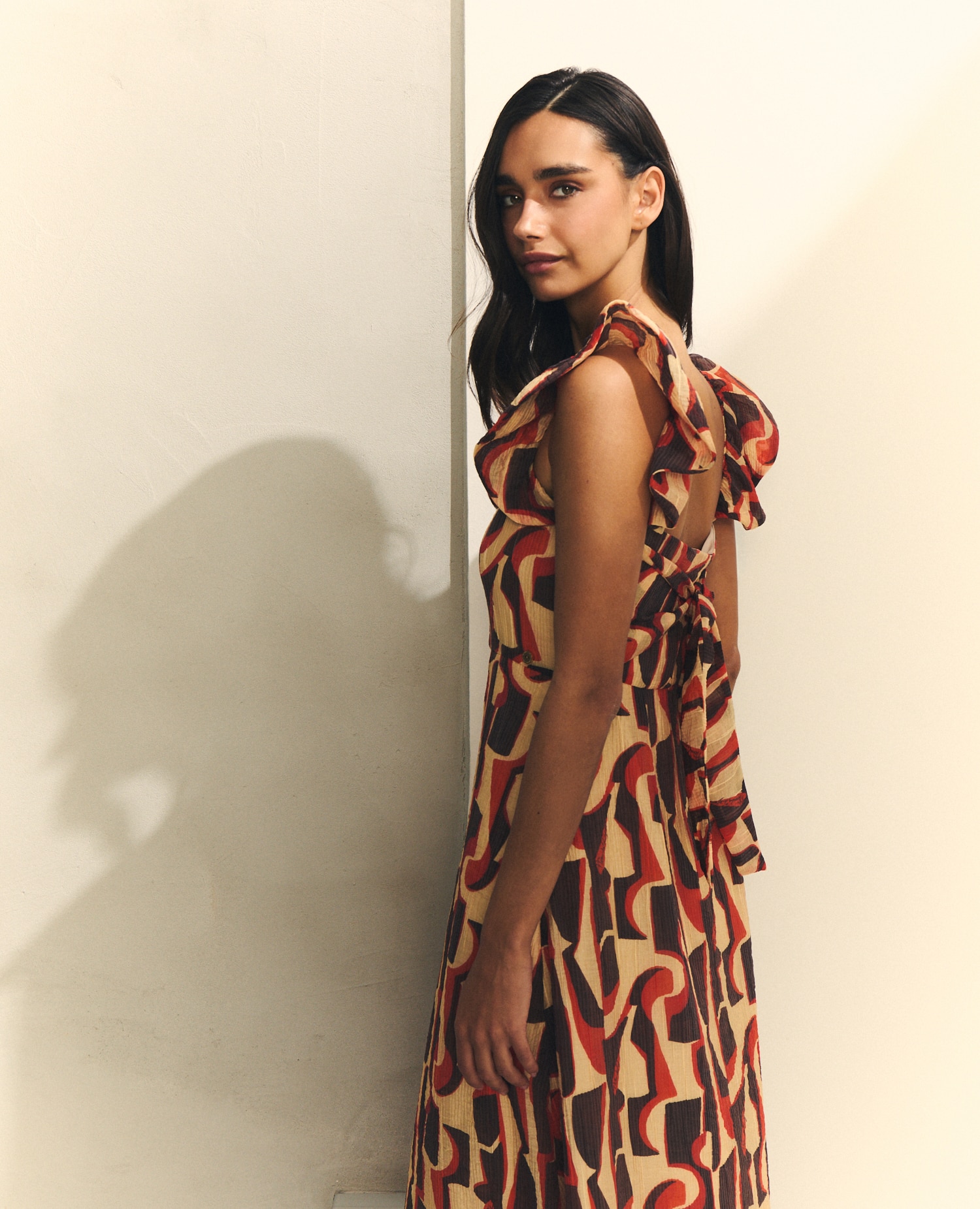 Vestido Midi Corte Império de Alças com Folho Multicolor-3