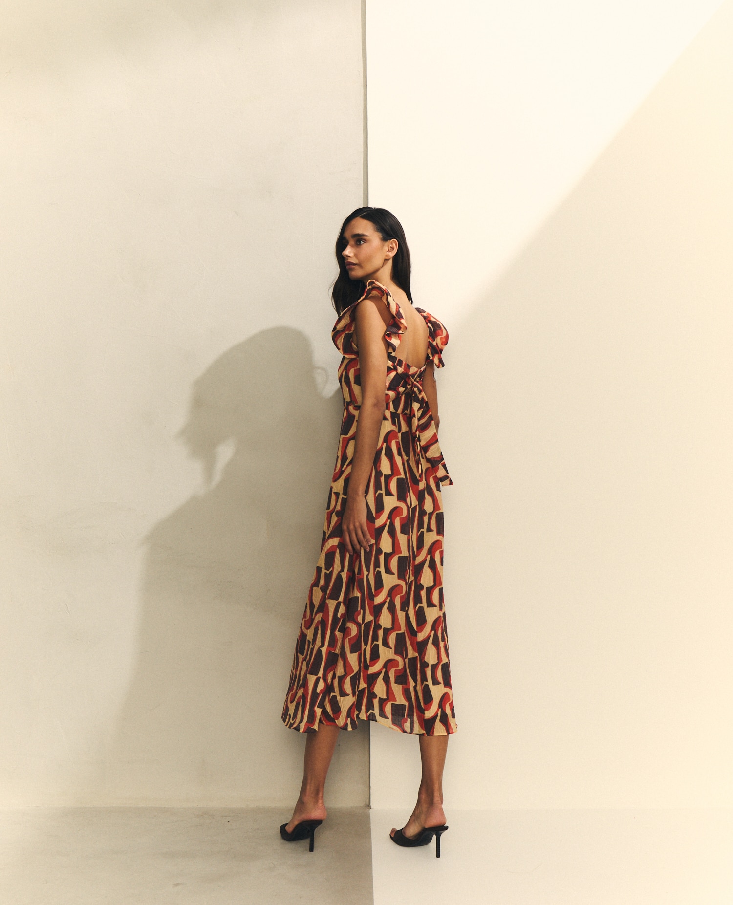 Vestido Midi Corte Império de Alças com Folho Multicolor-4