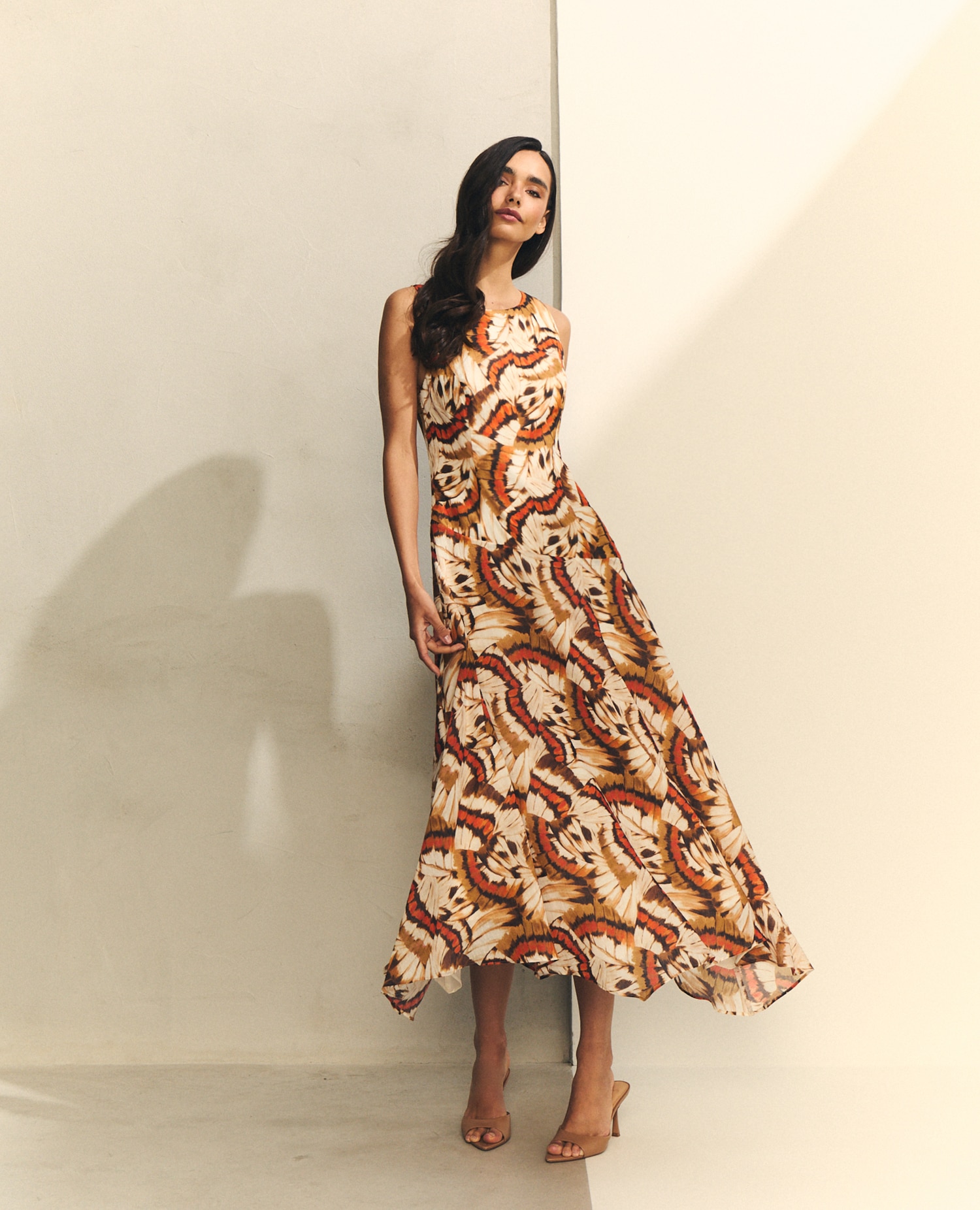 Vestido Midi sem Mangas e com Volume Multicolor-3