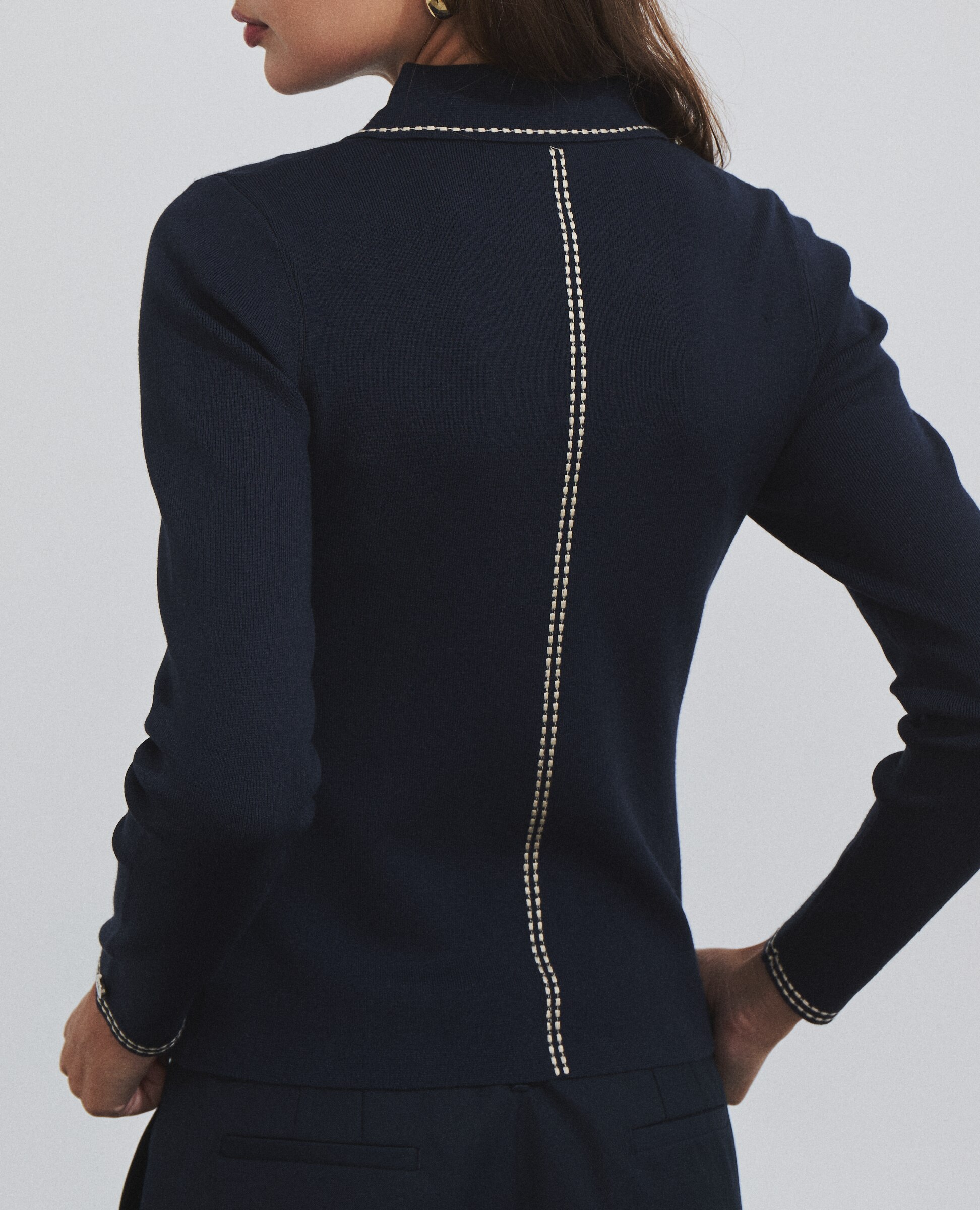Casaco de Malha com Fecho Zip e Bolsos de Patch Azul-marinho-4