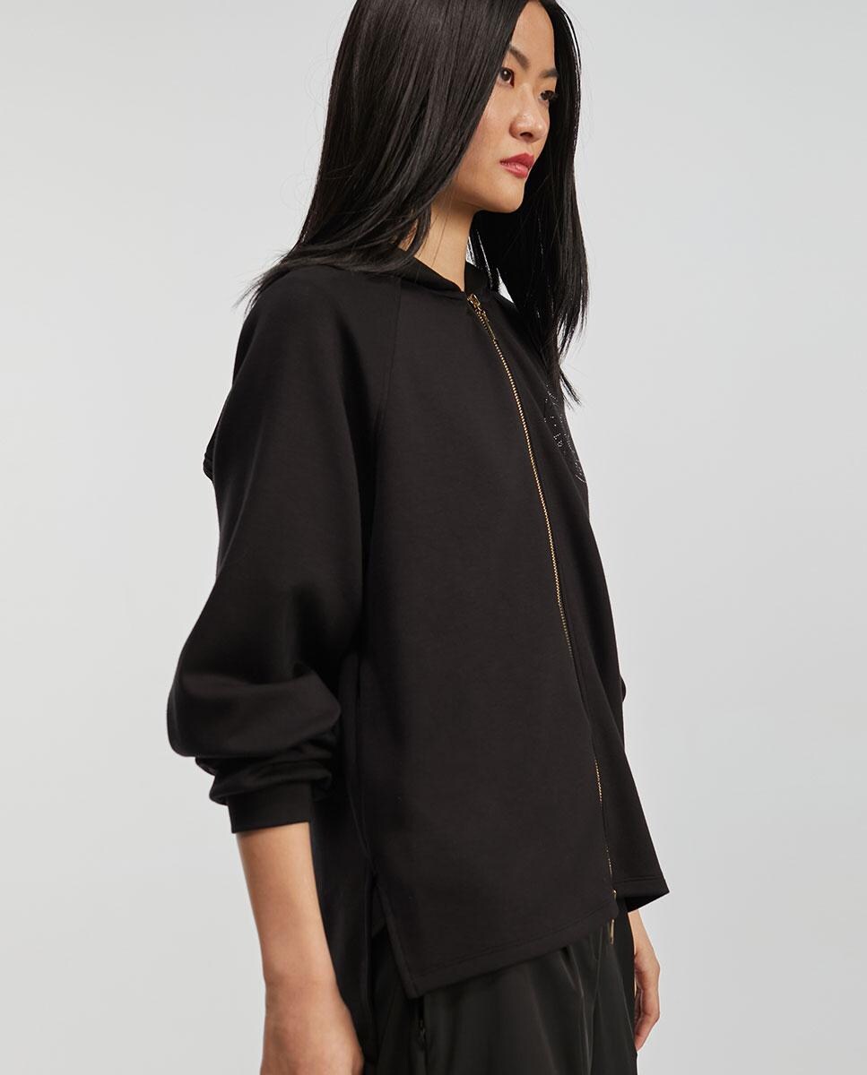 Sweatshirt com Fecho Zip e Capuz Preto-2