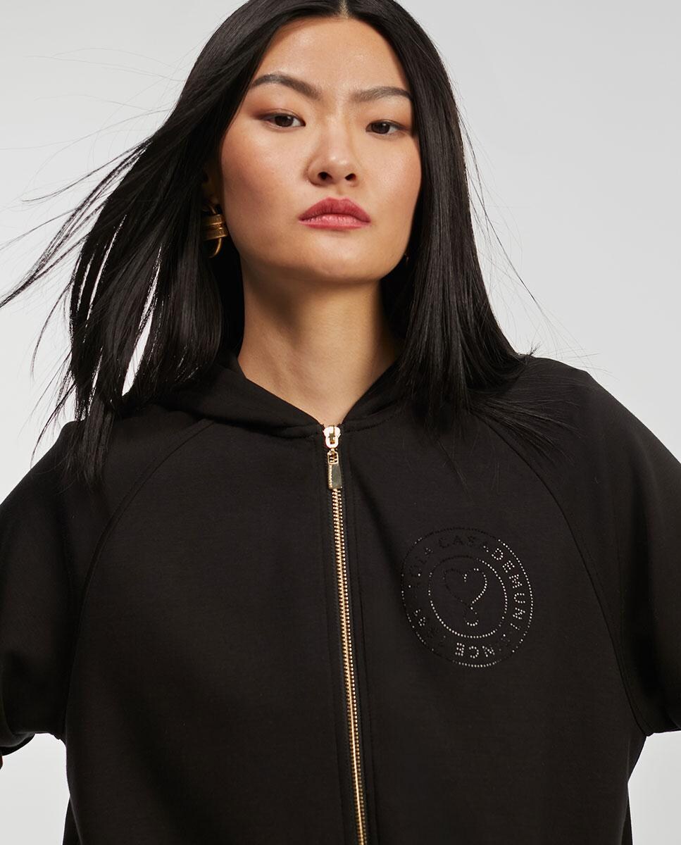 Sweatshirt com Fecho Zip e Capuz Preto-3