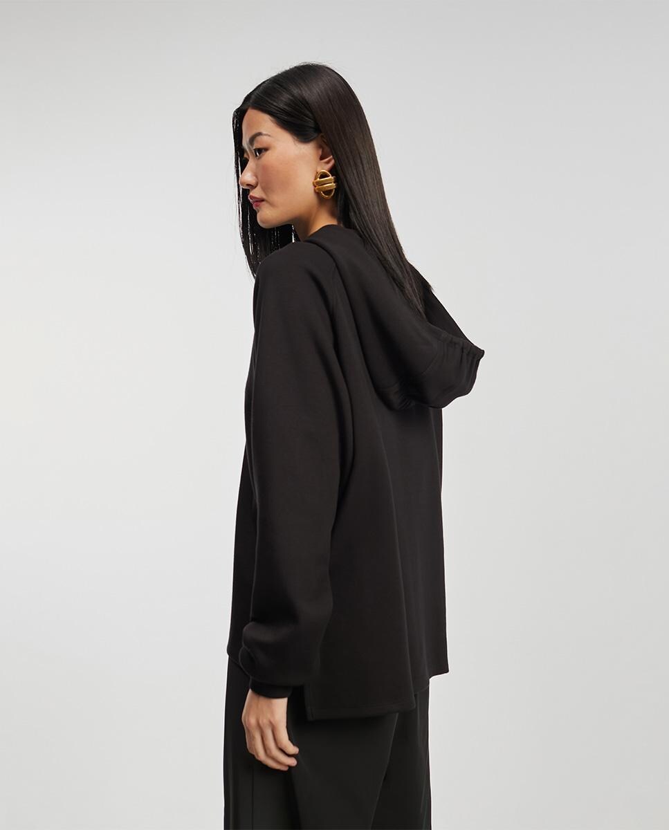 Sweatshirt com Fecho Zip e Capuz Preto-4