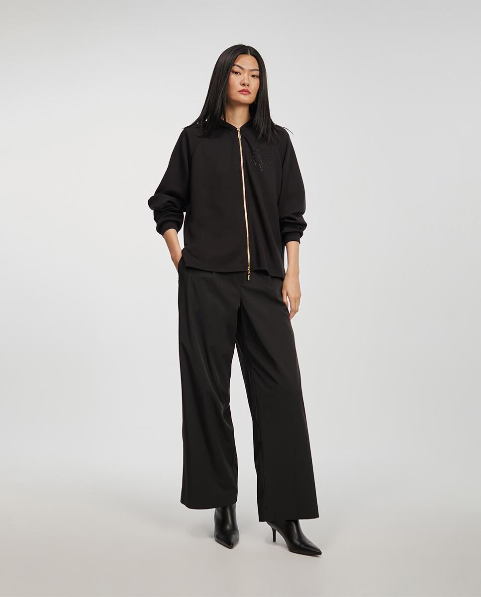 Sweatshirt com Fecho Zip e Capuz Preto-5