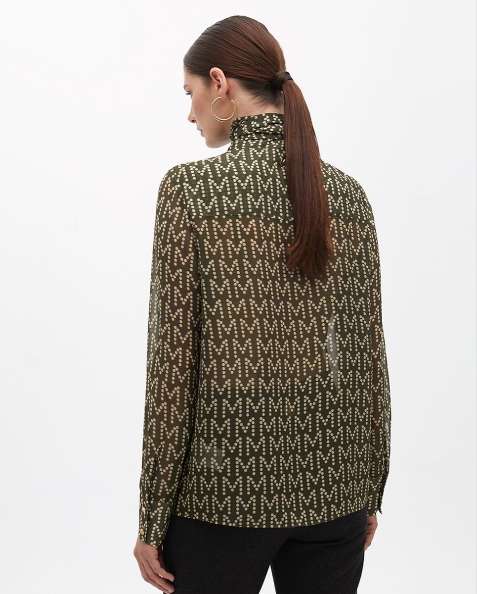 Camisa Semitransparente com Laçada na Gola Verde-escuro-4