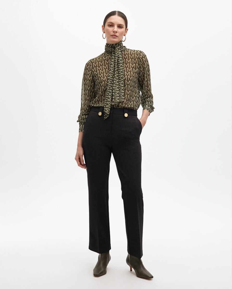 Camisa Semitransparente com Laçada na Gola Verde-escuro-5