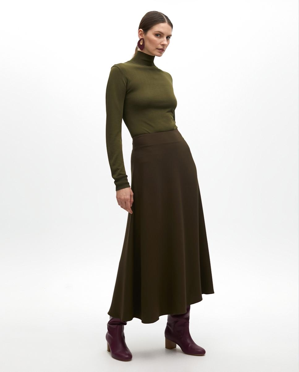 Saia Lisa com Fecho Zip Lateral Oculto Verde-escuro-1