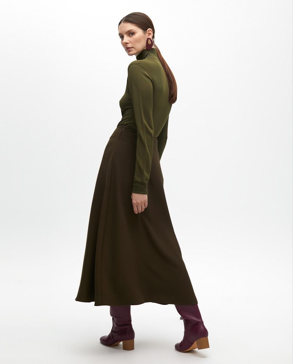 Saia Lisa com Fecho Zip Lateral Oculto Verde-escuro-3