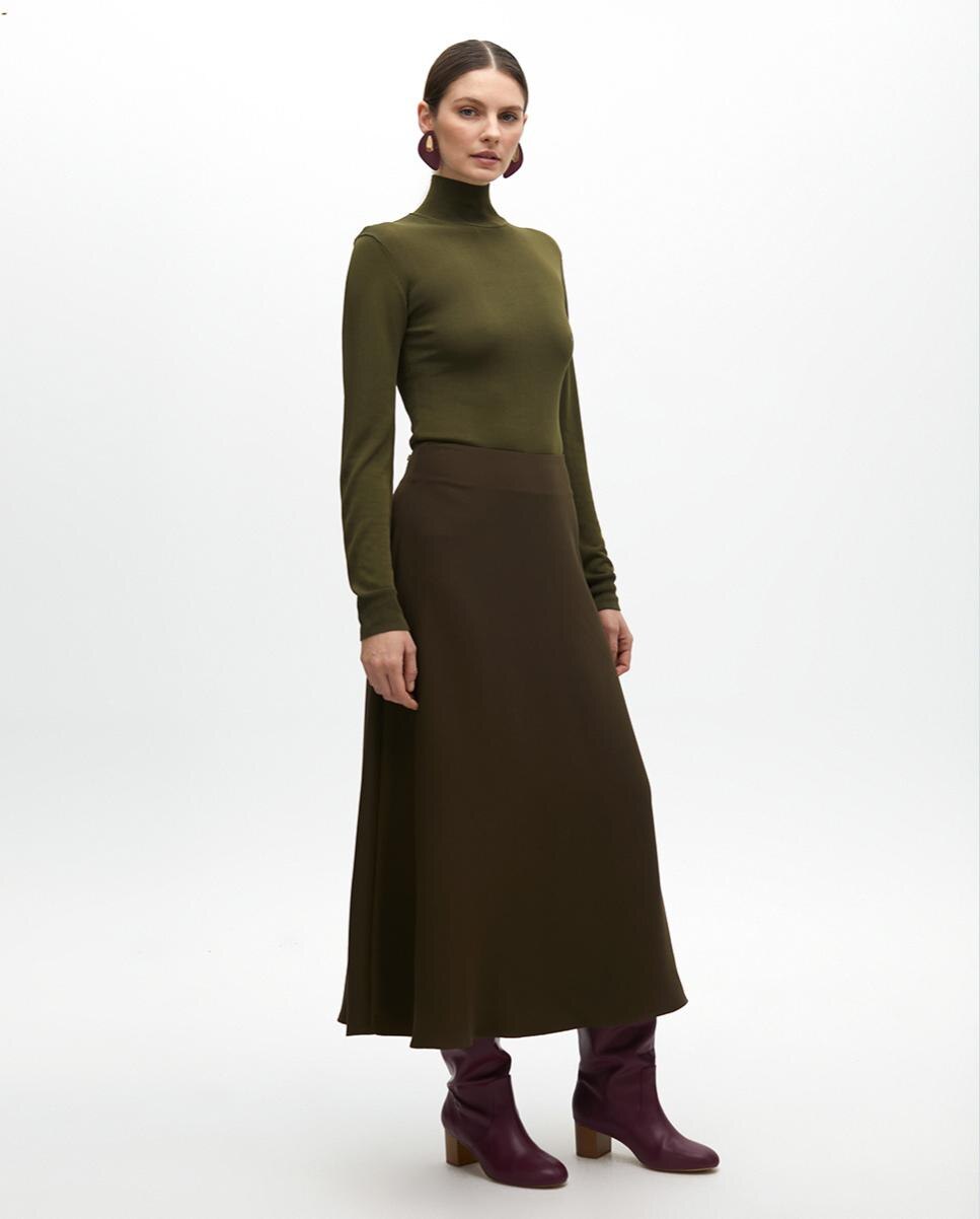 Saia Lisa com Fecho Zip Lateral Oculto Verde-escuro-4