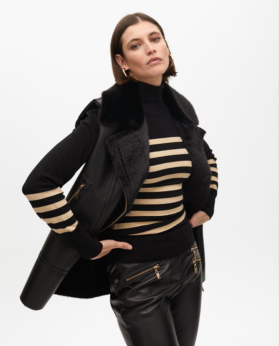 Colete Reversível com Fecho Zip Diagonal Preto-2