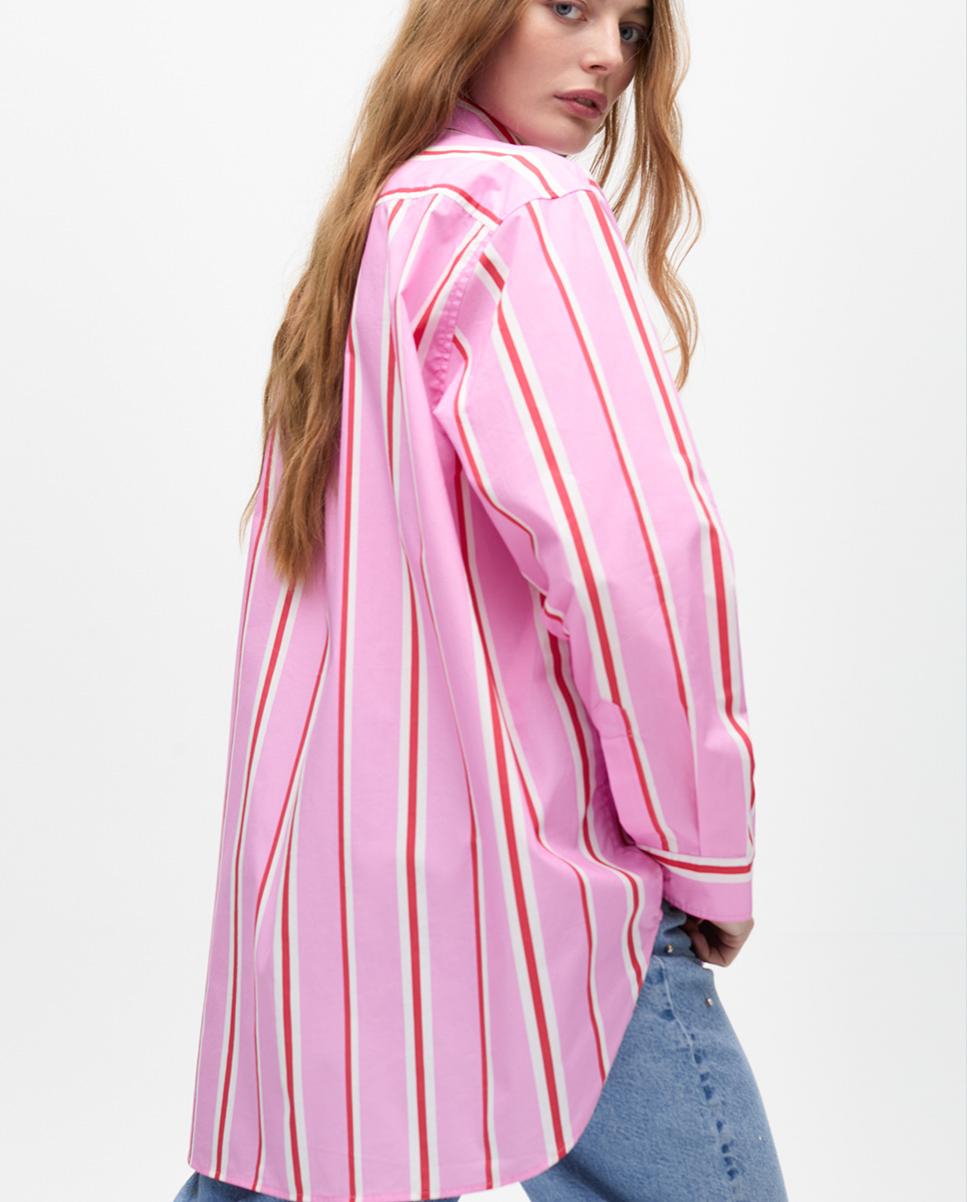 Camisa em Algodão 100% Às Riscas Rosa-4