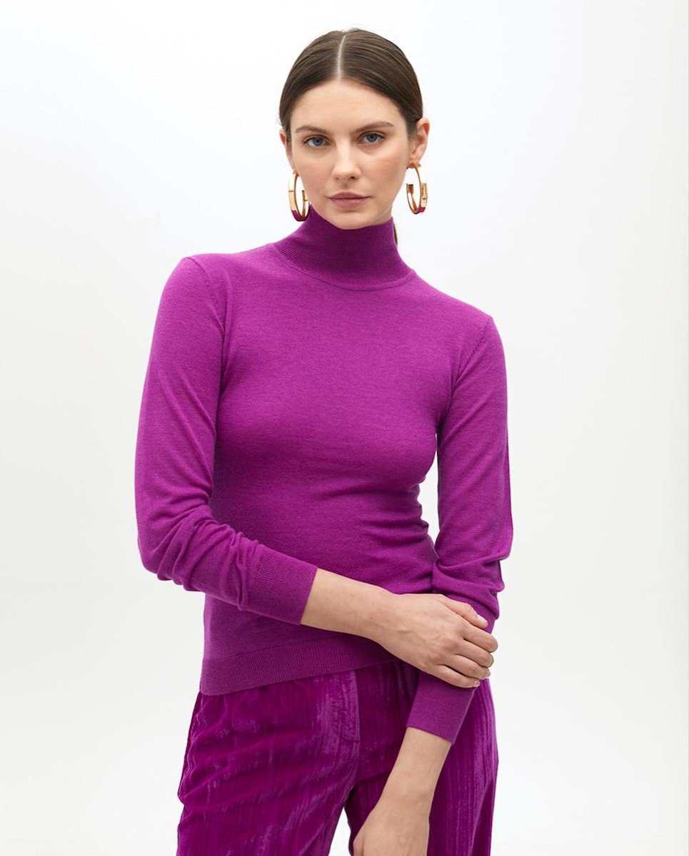 Camisola Ajustada com Gola Alta Violeta-1