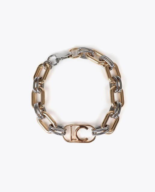 Imagem 0 de Colar Curto com Elos Bicolor e Logo Ovalado