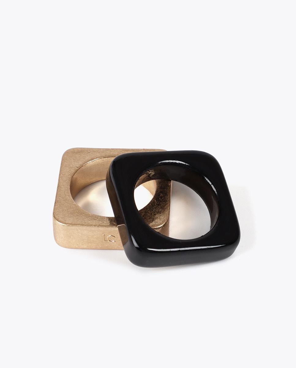 Imagem 0 de Pack de Dois Anéis Quadrados Bicolor