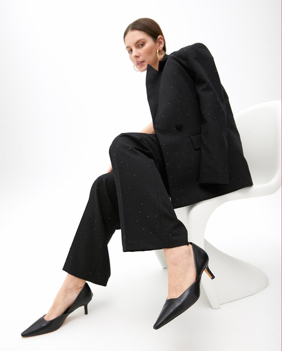 Sapatos de Salto com Decote e Biqueira Pontiaguda Preto-6