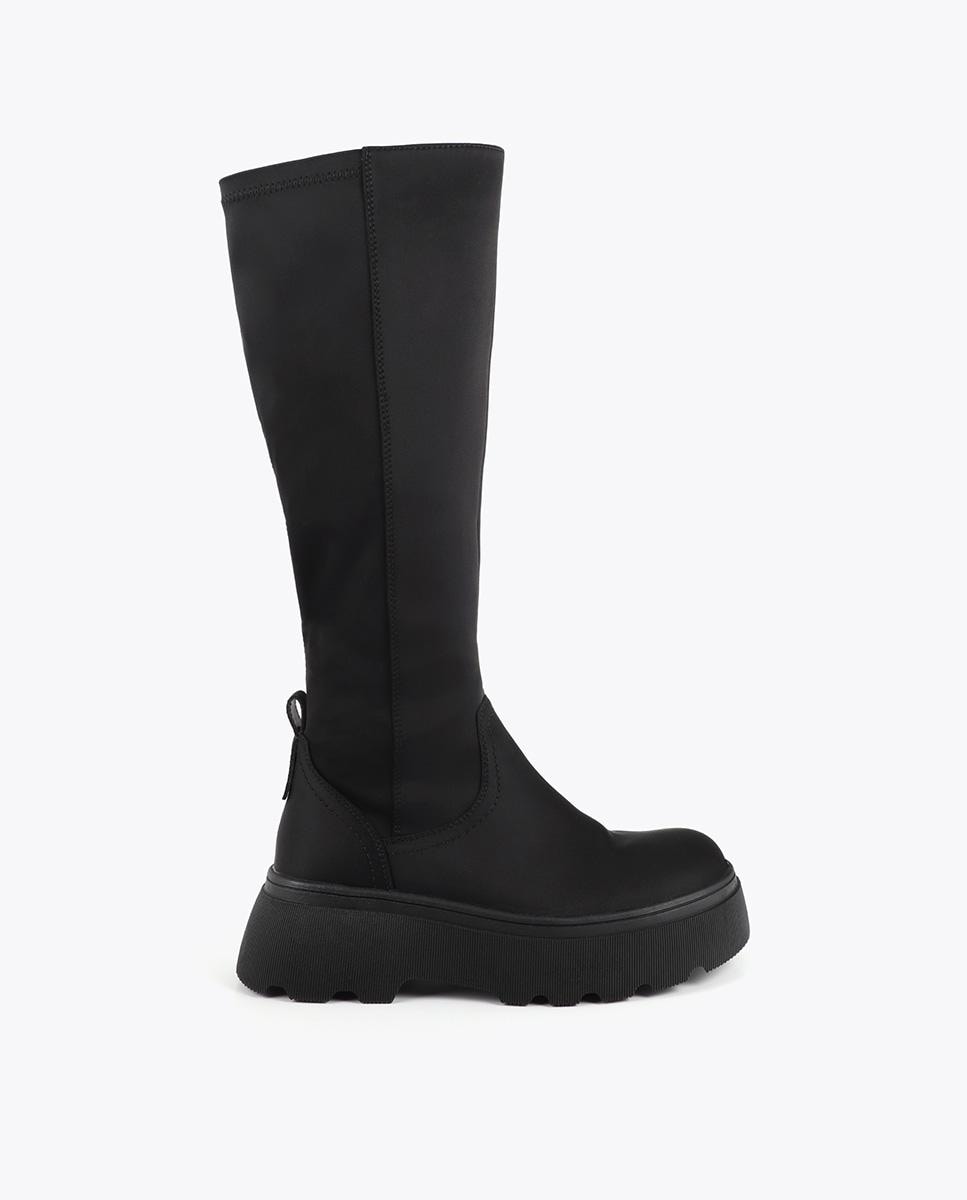 Botas com Cano Elástico e Plataforma Preto-1