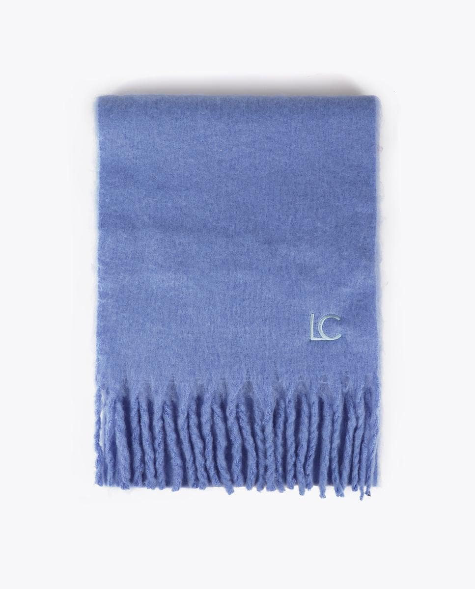 Cachecol Liso com Franjas Grossas Azul-1