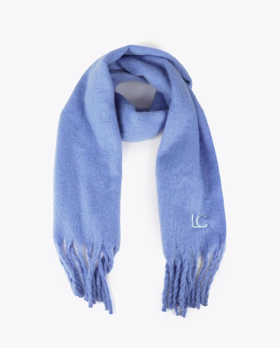 Cachecol Liso com Franjas Grossas Azul-4