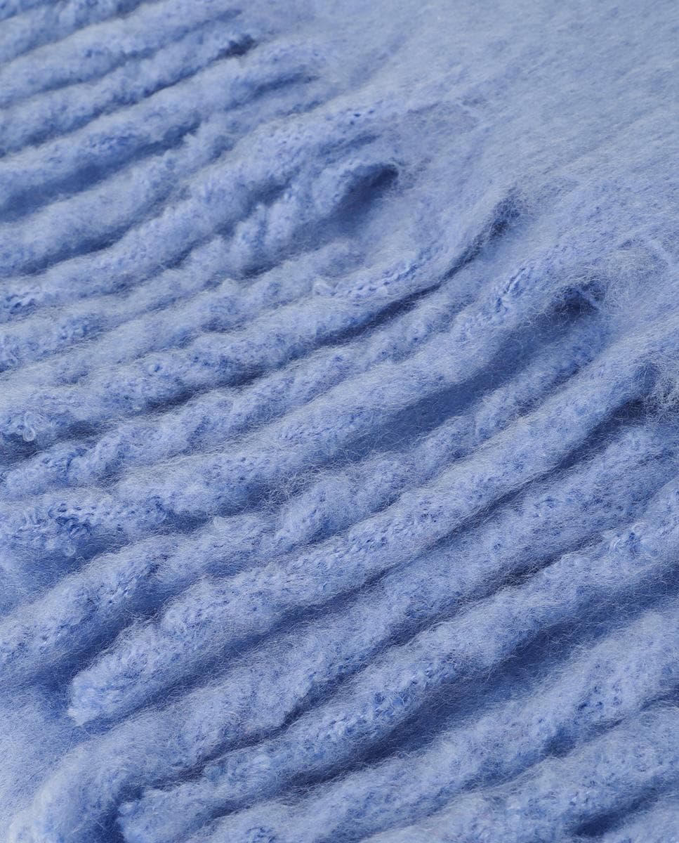 Cachecol Liso com Franjas Grossas Azul-5