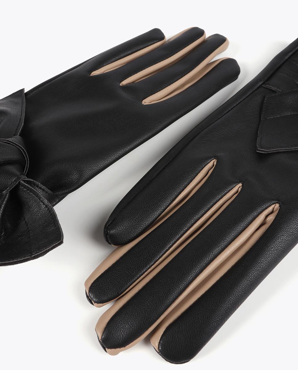 Luvas com Efeito de Pele e Laço - Vermelho/Rosa Preto-4