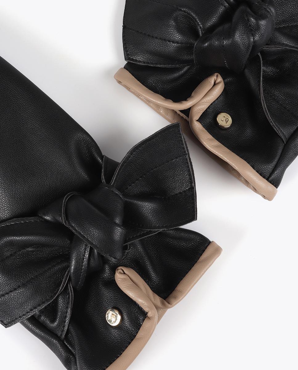 Luvas com Efeito de Pele e Laço - Vermelho/Rosa Preto-5