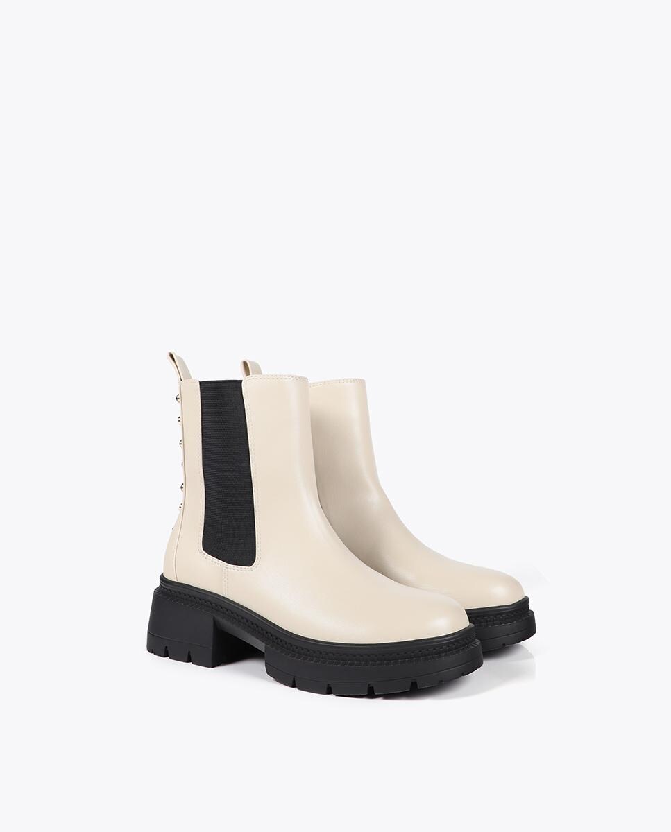 Botins com Elásticos Laterais Bege-3