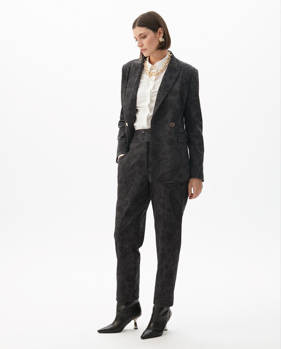 Imagem 0 de Calças Formais Estampadas com Botões Decorativos na Cintura