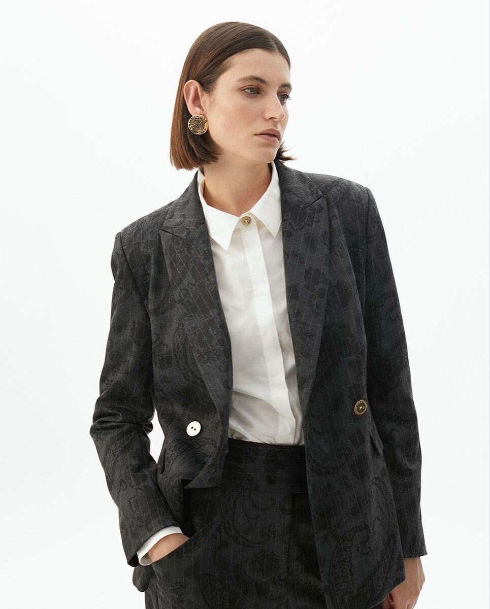 Blazer de mujer jacquard con cierre cruzado Cinzento-escuro-2