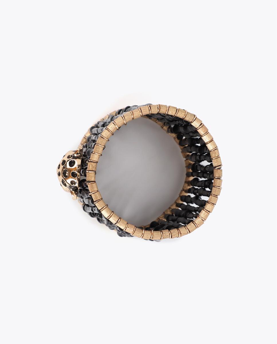 Pulseira com Charms Elástica com Leopardo Personalizado Branco / Preto-3