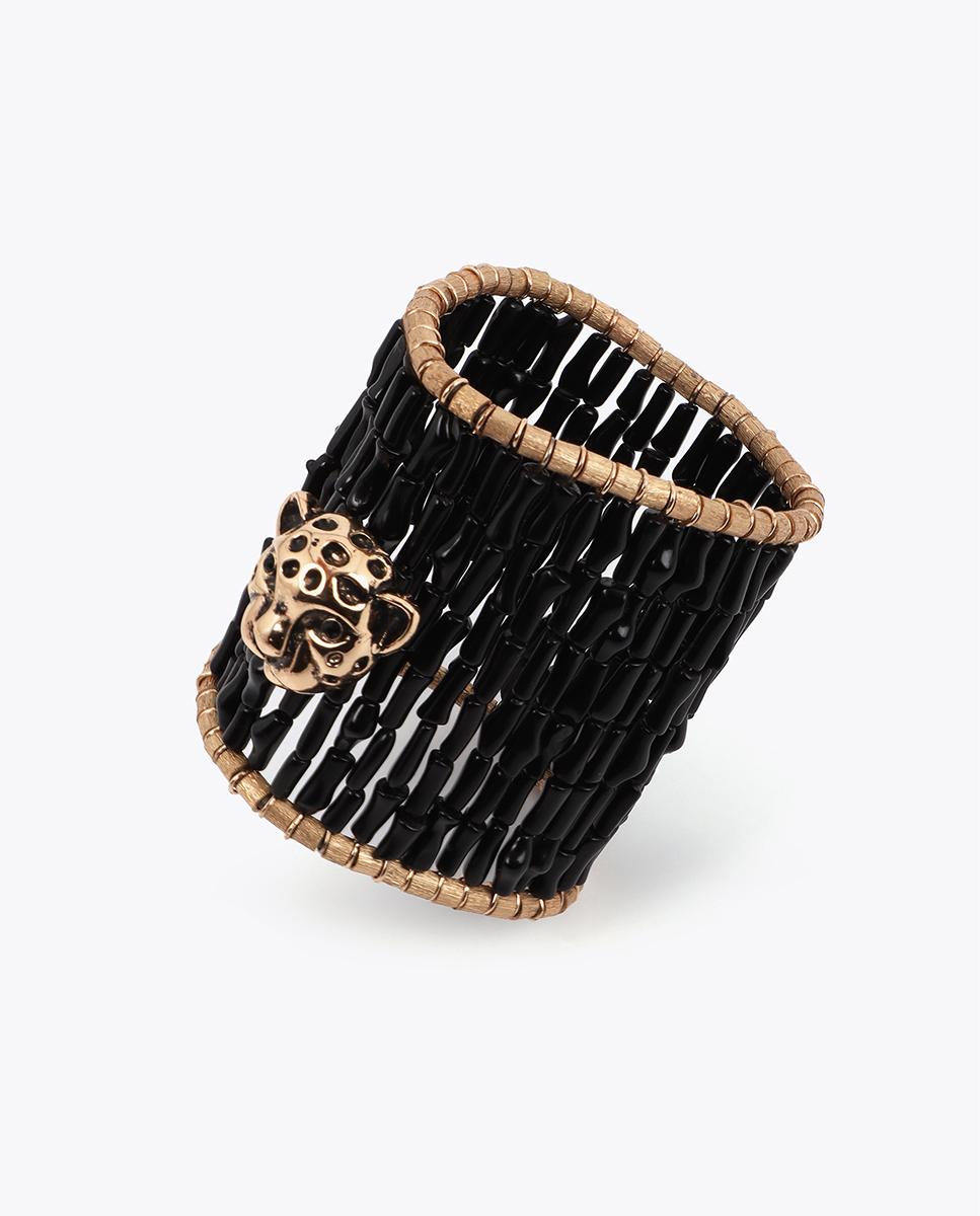 Pulseira com Charms Elástica com Leopardo Personalizado Branco / Preto-4
