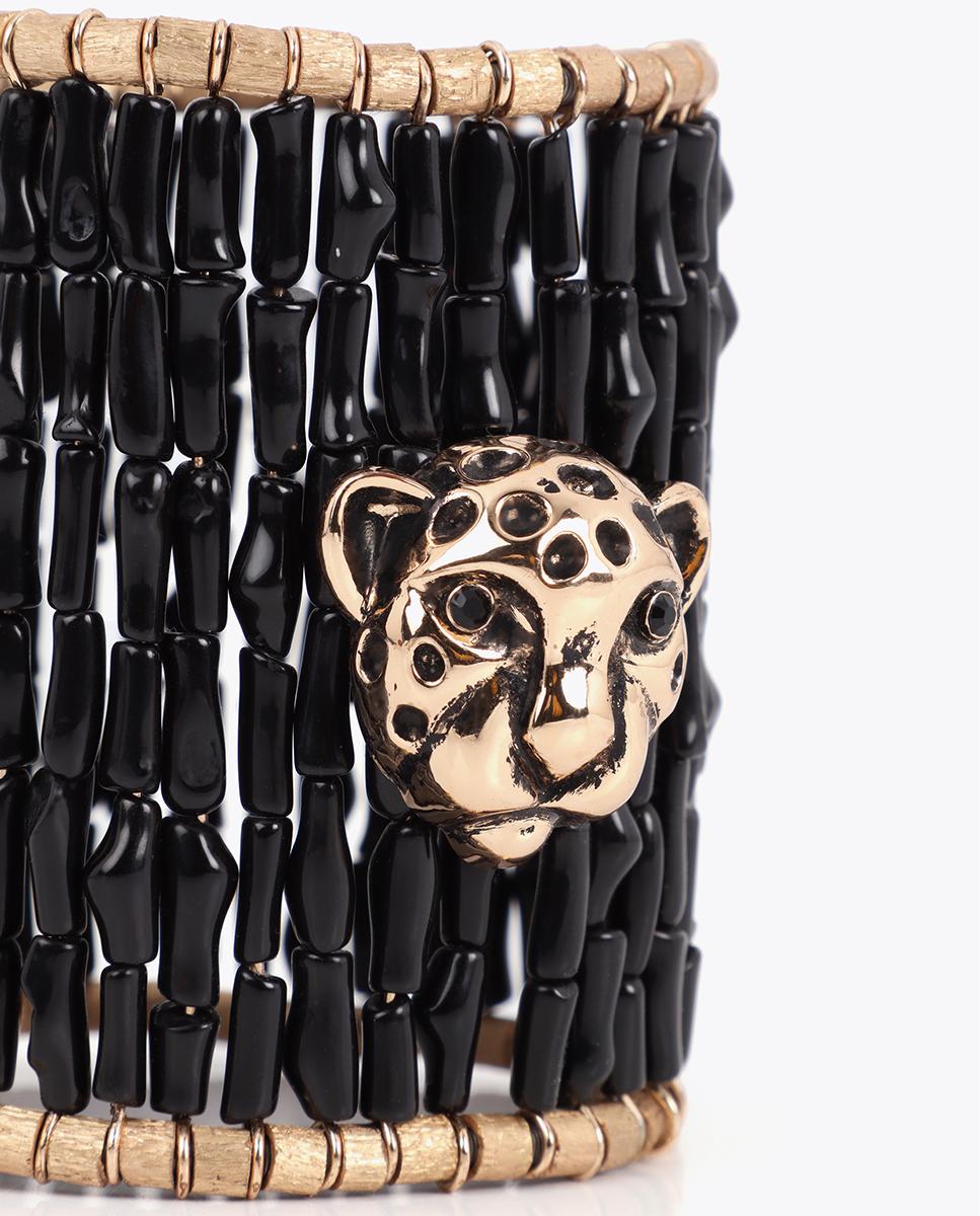 Pulseira com Charms Elástica com Leopardo Personalizado Branco / Preto-5