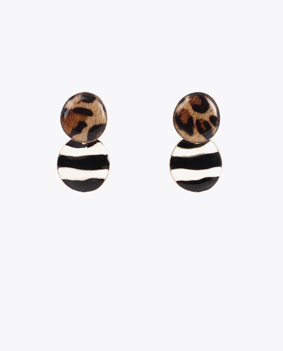 Brincos Grandes Combinados Lacado às Riscas e Animal Print Multicolor-1