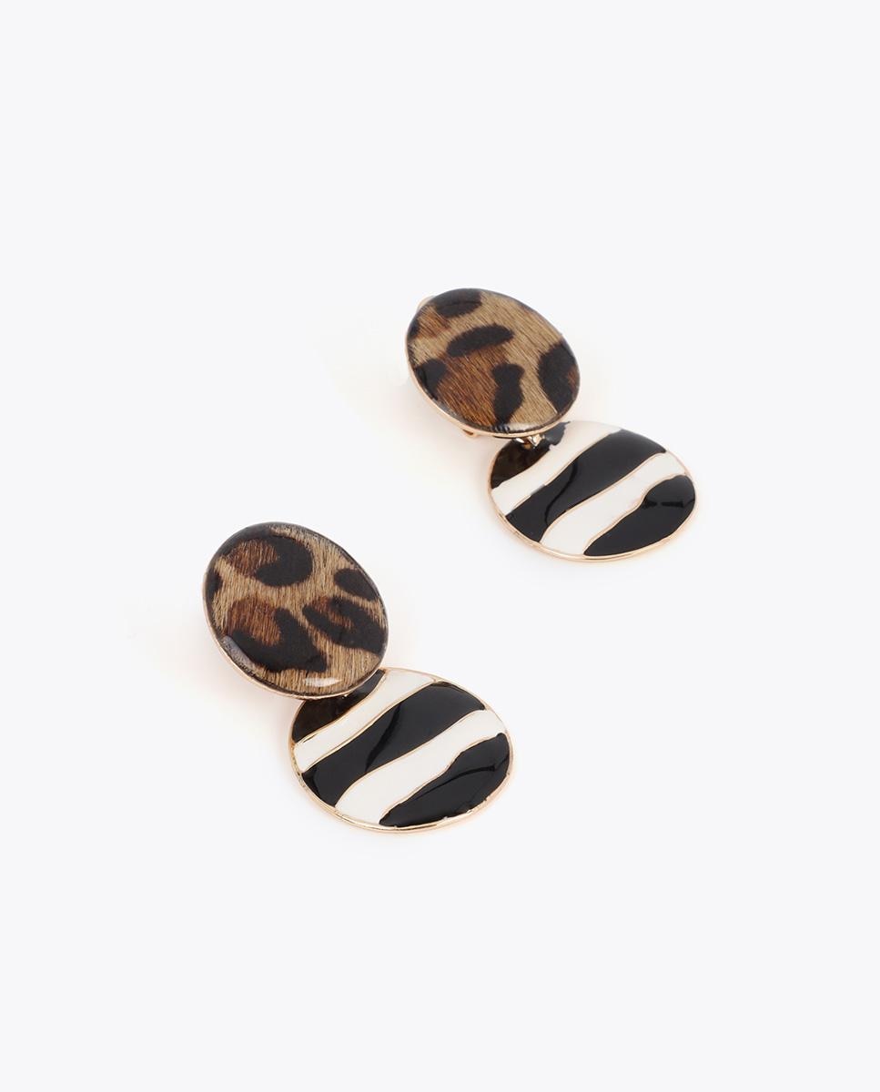 Brincos Grandes Combinados Lacado às Riscas e Animal Print Multicolor-2