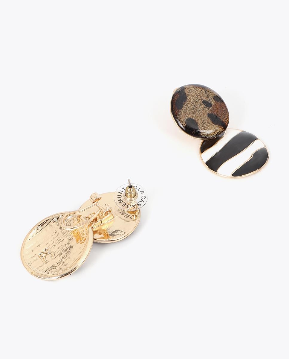 Brincos Grandes Combinados Lacado às Riscas e Animal Print Multicolor-3
