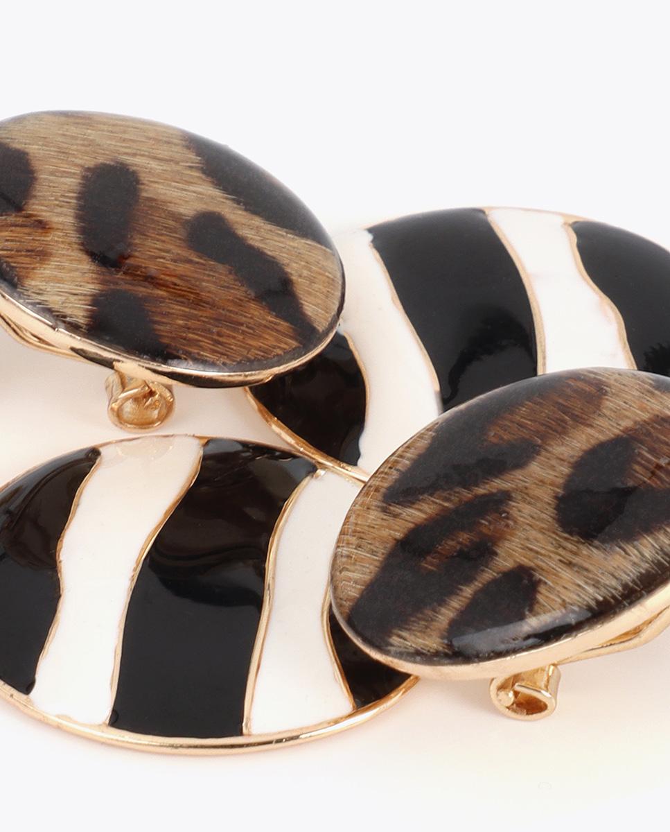 Brincos Grandes Combinados Lacado às Riscas e Animal Print Multicolor-4