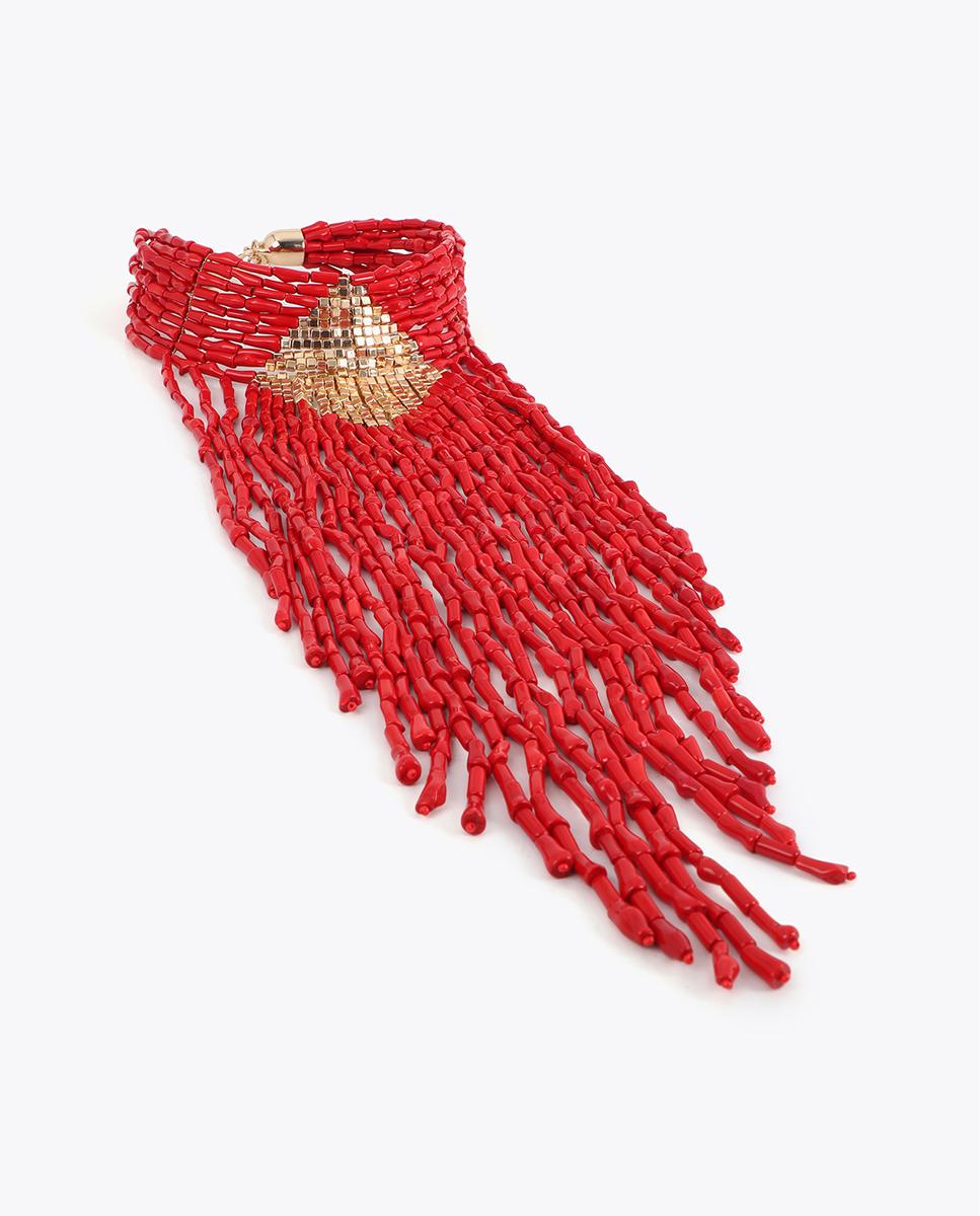 Colar em Cascata Beads Coral Vermelho-2