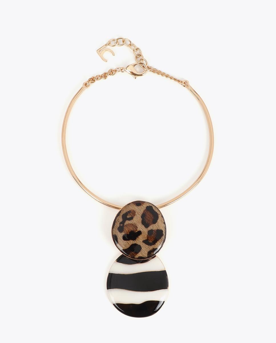 Colar Curto Gargantilha Rígida com Pendant Combinado Animal Print e Riscas Multicolor-1