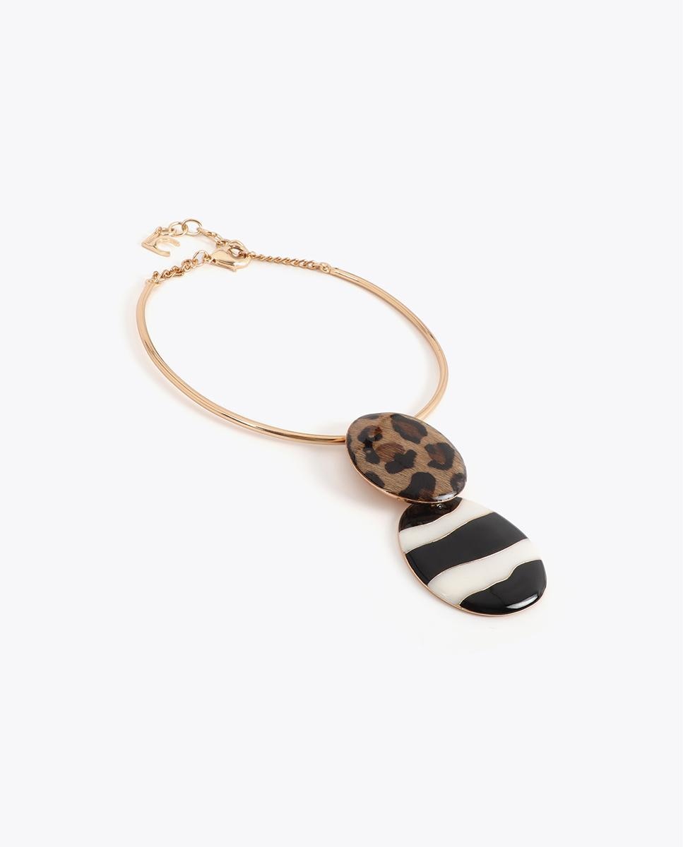 Colar Curto Gargantilha Rígida com Pendant Combinado Animal Print e Riscas Multicolor-2
