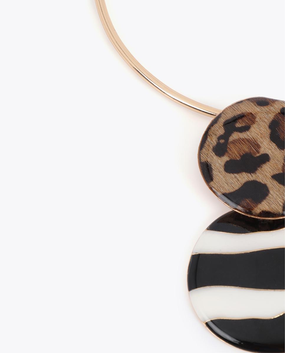 Colar Curto Gargantilha Rígida com Pendant Combinado Animal Print e Riscas Multicolor-3