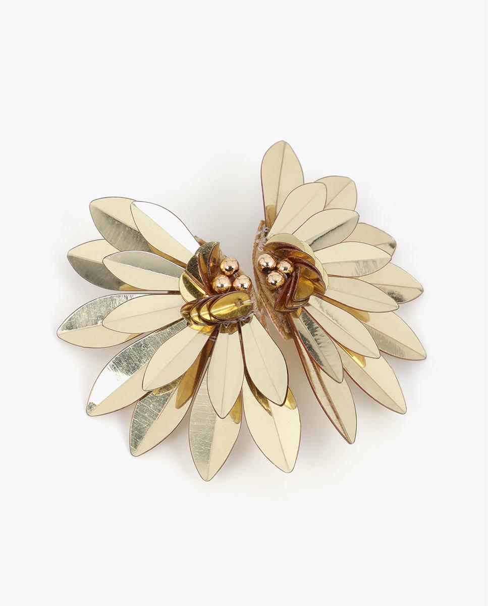 Brincos Grandes em Forma de Leque com Abalorios Dourado-4