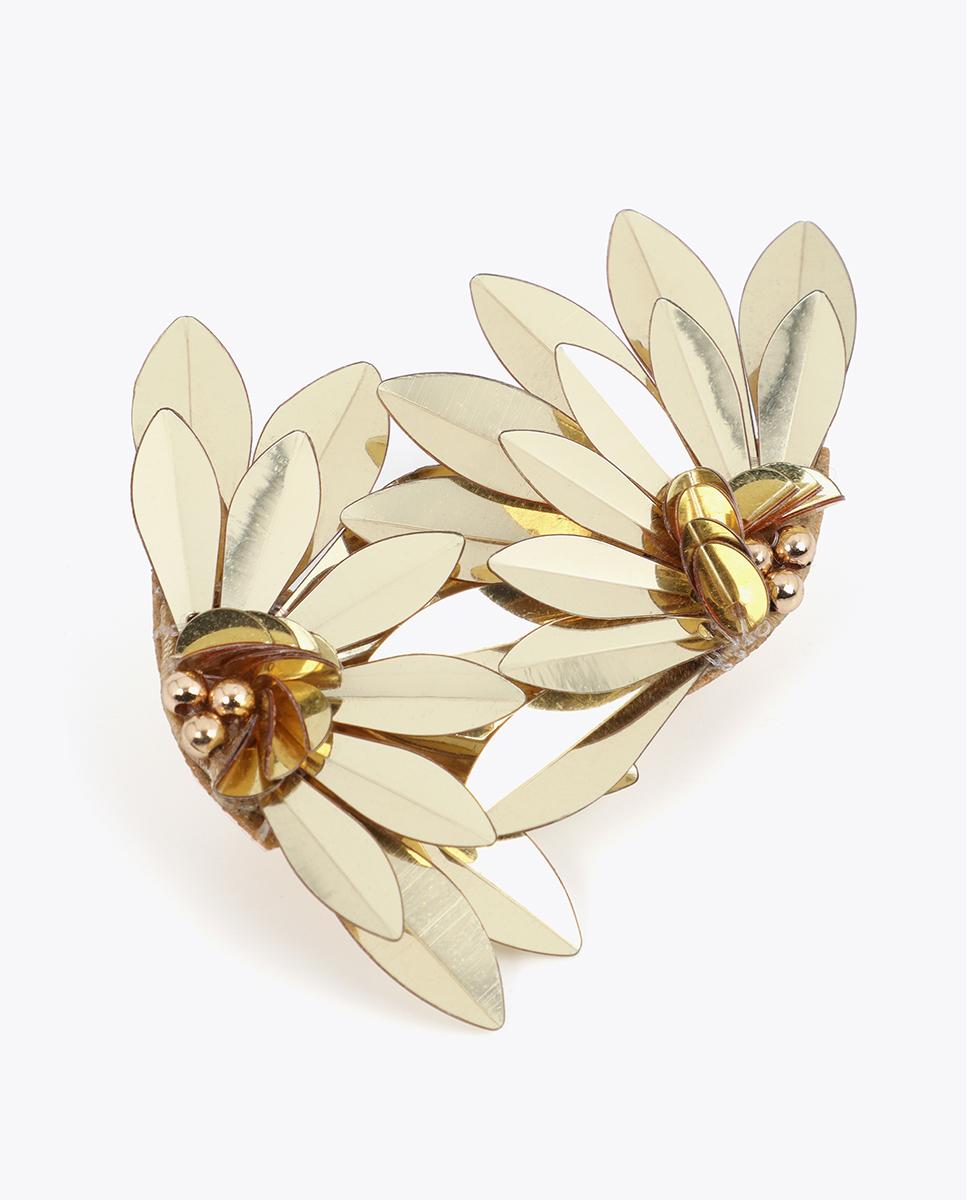 Brincos Grandes em Forma de Leque com Abalorios Dourado-5