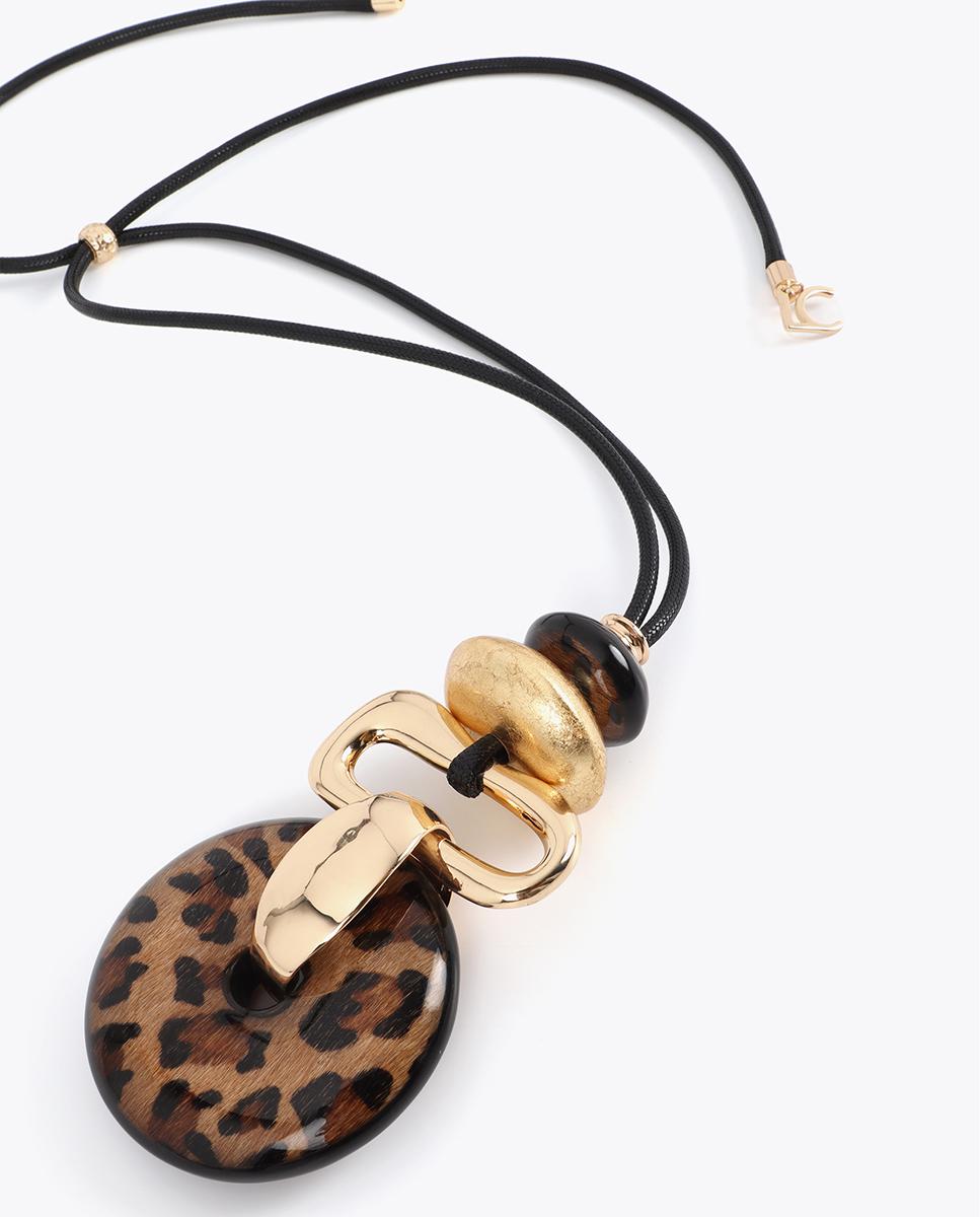 Corrente com Pendentes Combinados Animal Print e Dourado Multicolor-3