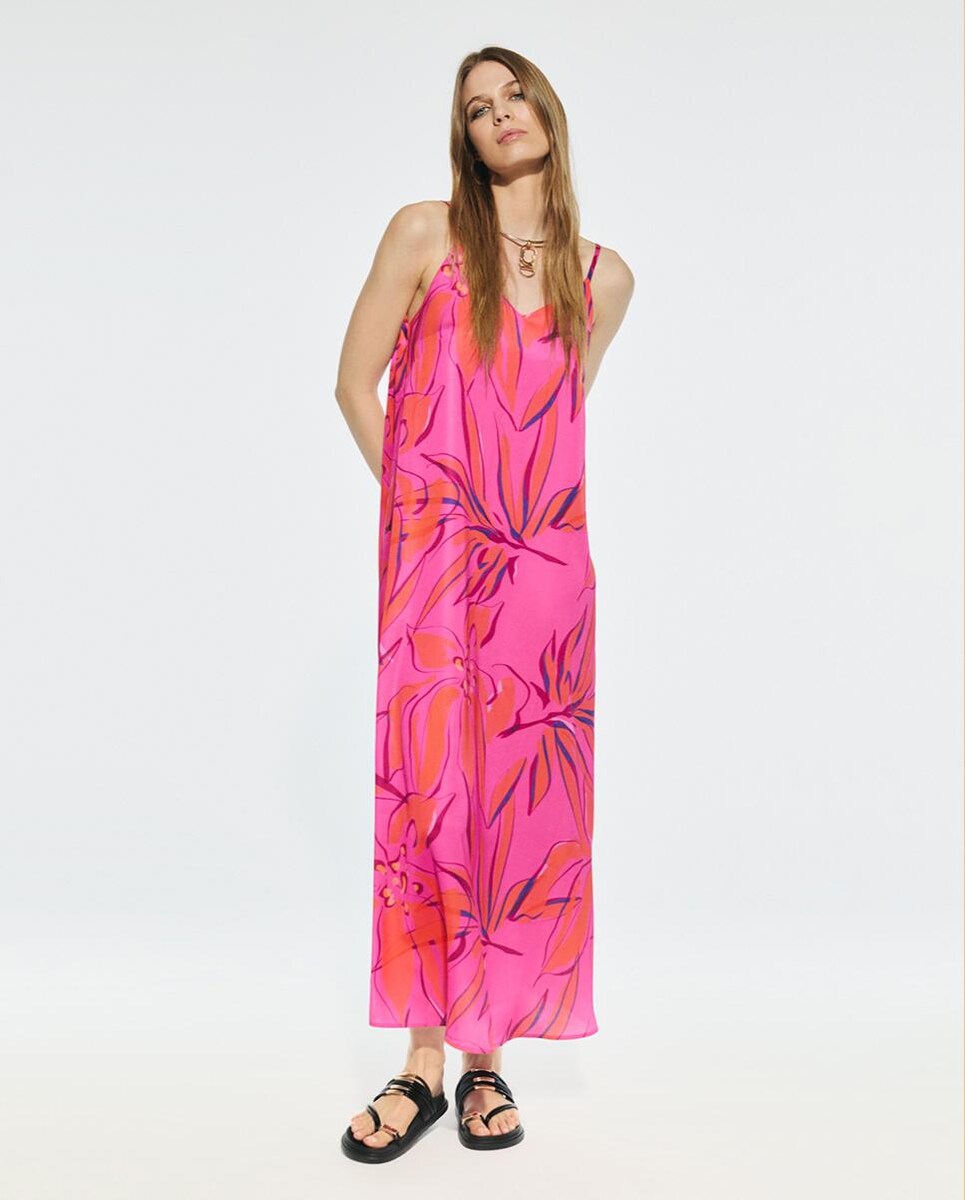 Vestido Comprido Acetinado Rosa-1