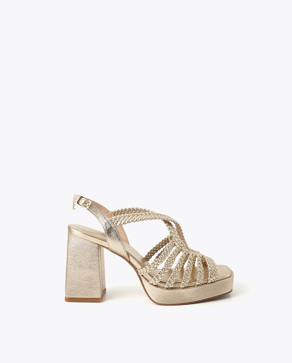 Imagem 0 de Sandálias de Salto Metalizadas com Tiras Entrançadas