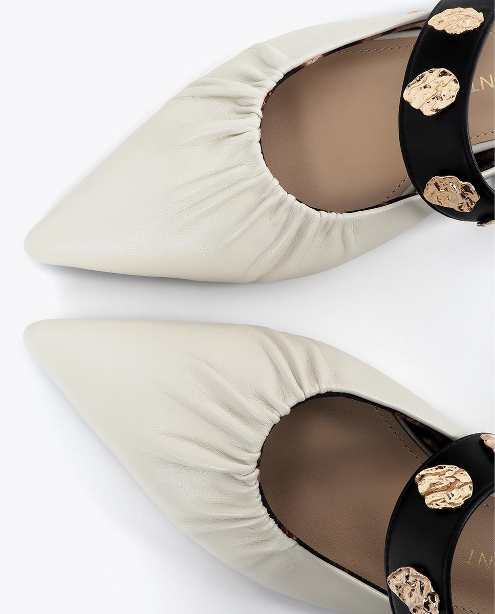 Sapatos de Salto Rasos com Elástico e Apliques Metalizados Cru-5