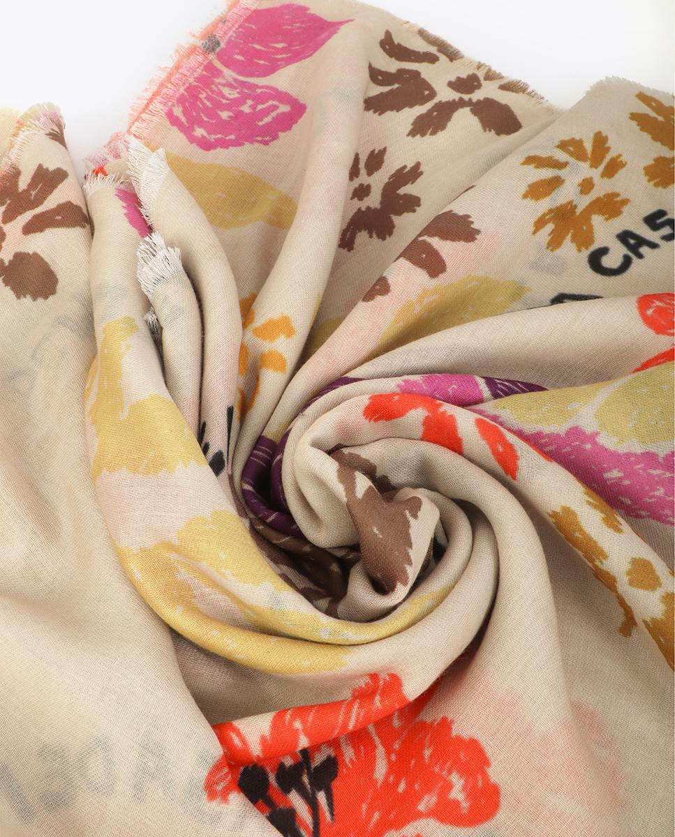 Écharpe Leve com Estampado de Flores e Aves Multicolor-4