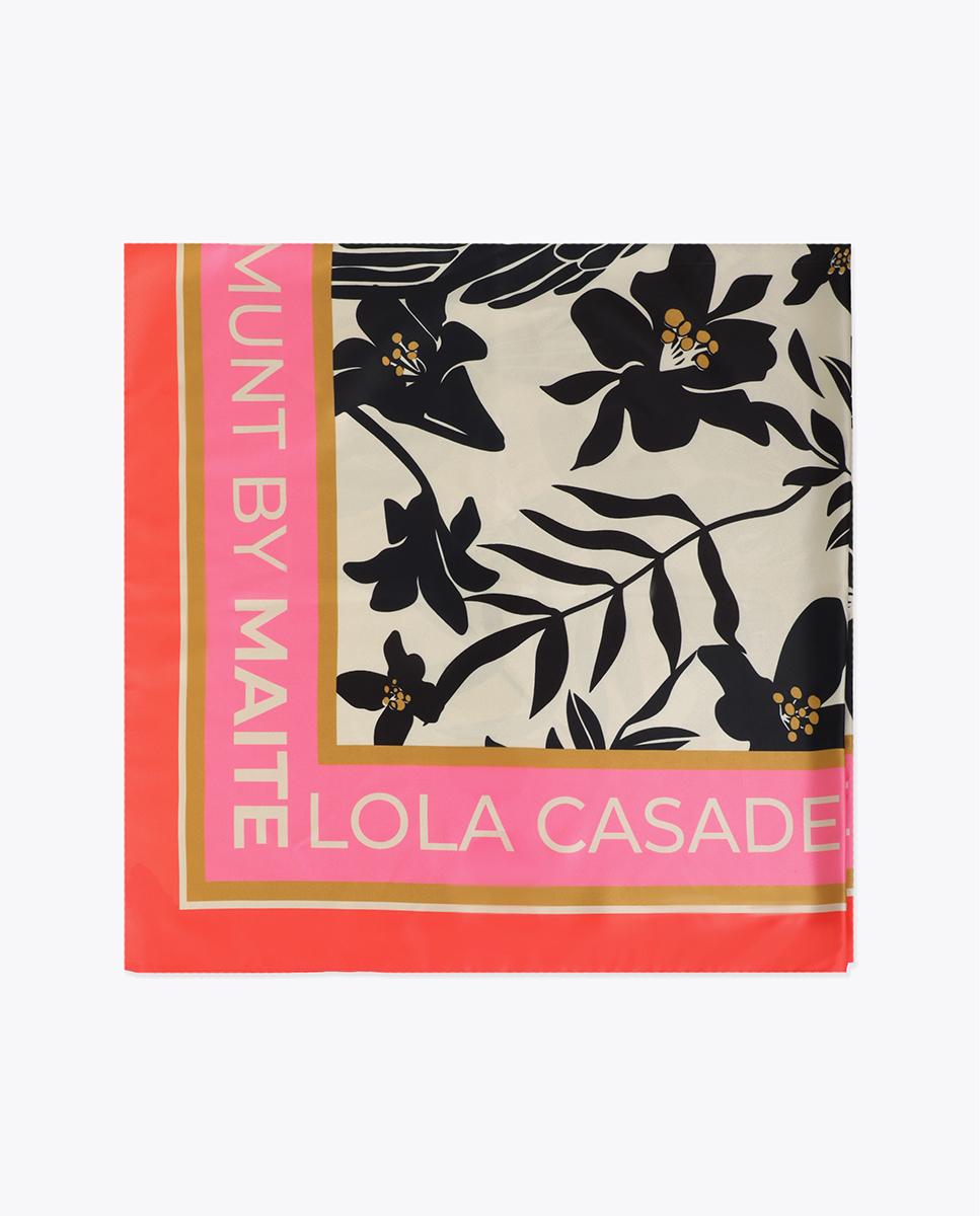 Lenço de Cetim com Design de Flores e Aves Multicolor-2
